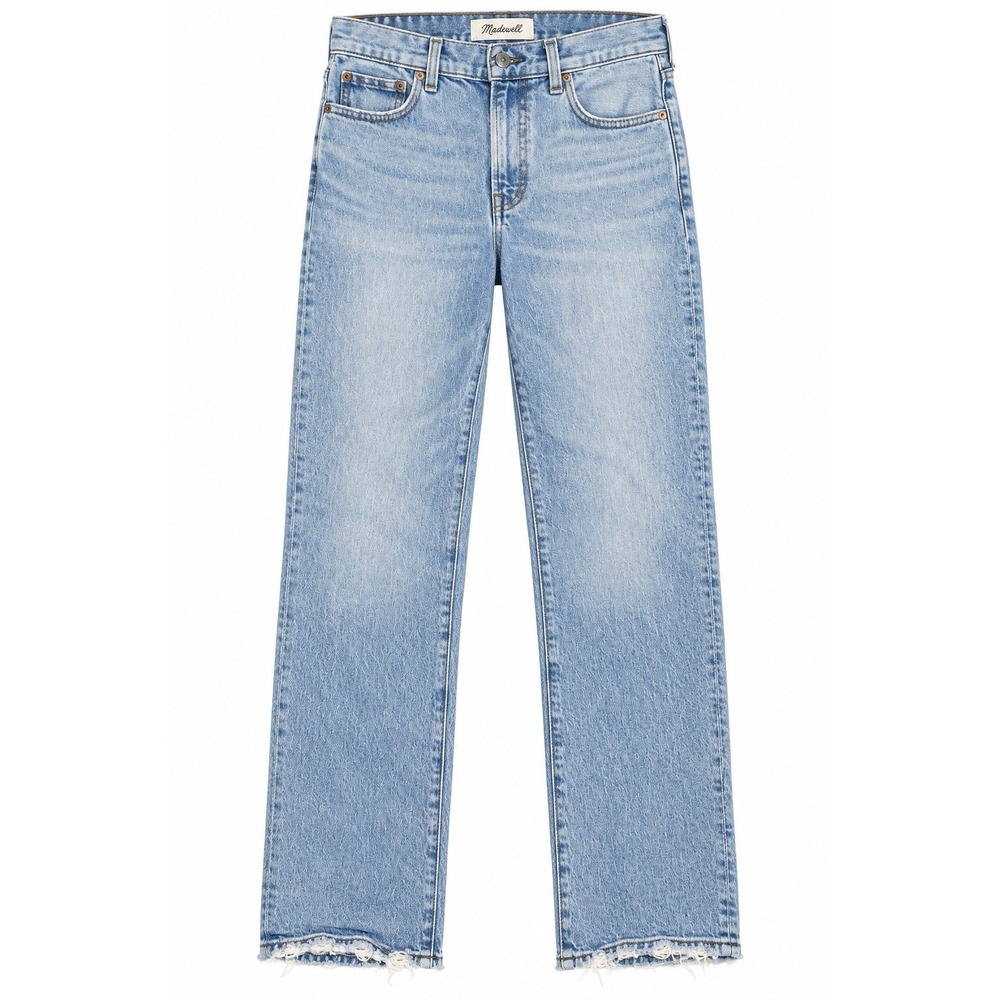 Madewell The Longline Straight Jeans 25 NX985 Light Wash Distressed Raw Hem